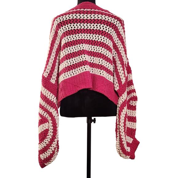 POL Pink and White Chenille Crocheted Sweater, Size Large - Picture 3 of 11